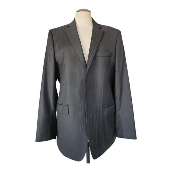 Calvin Klein Men’s Gray Stripe Blazer 42R | 2-Button Suit Jacket Sport Coat - Picture 1 of 12
